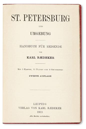 BAEDEKER, KARL, publisher.  St. Petersburg und Umgebung . . . Zweite Auflage.  1913